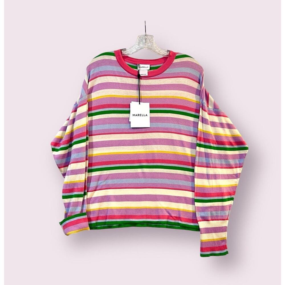NEW Marella Womens Sweater Large Pastel Stripe Drop Shoulders Oversized Maglia